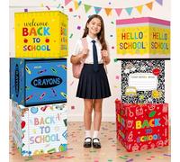 Lot de 6 boîtes de décoration pour la rentrée scolaire, premier jour d'école, bloc de ballons, crayon, carnet, règle, boîtes en papier pour salle de classe, maternelle, enseignant, cabine photo