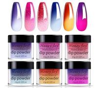 Lot de 6 boîtes de poudre de trempage de couleurs changeantes selon la température et l'humeur - Couleur : orange soleil/jaune, rose rose/blanc paillettes
