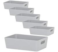 Lot de 6 boîtes de rangement - 6 cm de haut - GRIS - 20x12,5x6cm - 1,2 l - Panier de rangement - Organisateur de tiroir tiroir - Boîte de rangement - Système de rangement en plastique pour salle de