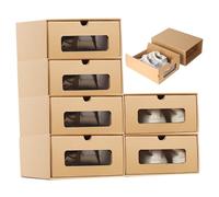 Lot de 6 boîtes de rangement à chaussures empilables en carton avec fenêtre pour vêtements, jouets et robes, 35 x 23 x 13,5 cm, design de tiroir pour un accès facile
