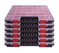 Lot de 6 boîtes de rangement avec couvercle et compartiments rouges amovibles, grandes