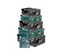 - Lot de 6 Boîtes de Rangement "Black Floral" 48cm Noir & Vert