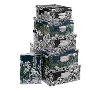 Lot de 6 Boîtes de Rangement "Black Floral" 48cm Noir & Vert