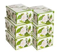 Lot de 6 Boîtes de Rangement Camélias 39×50×24 cm - Carton Durable, Made in Italy, Design Italien Élégant - Solides, Faciles à Monter, avec Poignées