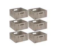 Toilinux - Lot de 6 Boîtes de rangement carrée en MDF - L. 31 x H. 15 cm - Gris, effet bois Gris G