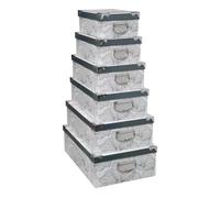 5five (JJA) – Boîtes de rangement Délicatesse – Lot de 6 – Noir & blanc, coins métal, 48 cm