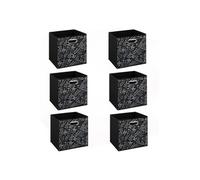 Toilinux - Lot de 6 boites de rangement en tissu Botanical - 31x31x31cm - Noir