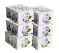 Lot de 6 Boîtes de Rangement Hortensias 39×50×24 cm - Carton Durable, Made in Italy, Design Italien Élégant - Solides, Faciles à Monter, Poignées Pratiques