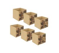 Toilinux - Lot de 6 Boîtes de rangement imprimé tropical en bambou et tissu Palawan - Marron et noir - Palawan Marron