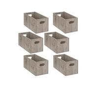 Toilinux - Lot de 6 Boîtes de rangement rectangulaire en MDF - L. 31 x H. 15 cm - Gris effet bois