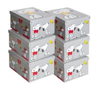 Lot de 6 Boîtes de Rangement Snoopy 39×50×24 cm - Carton Durable, Peanuts Officiel, Made in Italy - Faciles à Monter, Design Italien, Poignées Incluses