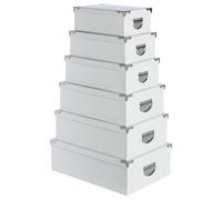 Paris Prix – Lot de 6 boîtes de rangement 5Five – Blanc, coins métal – 32 x 21,5 x 11,8 cm