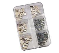 Lot de 6 boîtes de strass à dos plat et petite combinaison ronde pour accessoires artistiques Cristaux