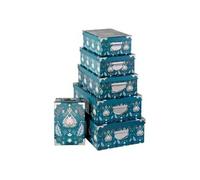 - Lot de 6 Boîtes Déco "Peace" 48cm Bleu Pétrole