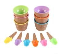 Lot de 6 bols à crème glacée à texture gaufrée colorée - Bols à goûter en plastique léger avec cuillères pour portion de pudding et bagatelle