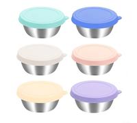 Lot de 6 bols à goûter en acier inoxydable avec couvercles colorés empilables et étanches pour le déjeuner, la préparation des repas, la cuisine (50 ml)