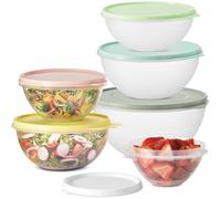 Lot de 6 bols mélangeurs avec couvercles - Étanches, faciles à tirer et hermétiques - Pour la préparation des repas, les déplacements, la cuisson - Plastique sans BPA - Passe au micro-ondes