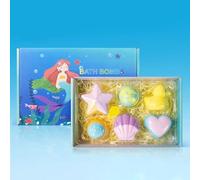 Lot de 6 bombes de bain en mousse naturelle et organique faites à la main pour enfants, avec sirène, étoile de mer, canard, coquillage, bombes de bain en mousse naturelle et organique (A)