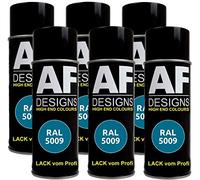 Lot de 6 bombes de peinture RAL pour voiture - Couleur : bleu azur brillant - RAL5009