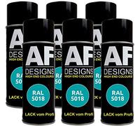 Lot de 6 bombes de peinture RAL pour voiture - Couleur : bleu turquoise mat - RAL5018