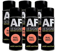 Lot de 6 bombes de peinture RAL pour voiture - Couleur RAL 3022 - Rouge saumon satiné