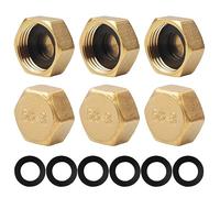 Lot de 6 bouchons d'obturation en laiton de 1,27 cm, capuchons d'arrêt femelle, capuchons à écrou hexagonal, raccords de plomberie pour robinet de valve de radiateur de machine à laver