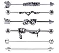 Lot de 6 Boucles D’oreilles Industrielles Serpent en Acier Inoxydable | Barre pour Piercing D’oreille, Style Punk Chic, Finition Argentée, Usage Quotidien et Anniversaire