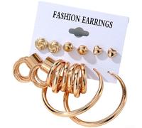 Lot de 6 boucles d'oreilles pendantes vintage avec perles géométriques en alliage avec cercles artistiques et papillons torsadés pour un look élégant (HS884-4)