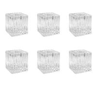 Lot de 6 bougeoirs carrés en Verre Transparent avec Surface rayée - 4 x 4 x 4 cm - Cereria Di Giorgio