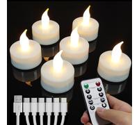 Lot de 6 bougies chauffe-plat LED rechargeables - Avec télécommande et minuterie - Avec câble de charge USB à 6 ports - Pour mariages, fêtes, Halloween, Noël, décoration d'intérieur