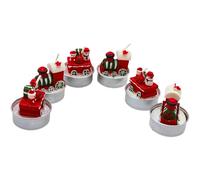 Lot de 6 bougies chauffe-plat Locomotive - Bougie décorative en forme de train rouge, blanc et vert, dimensions de chaque bougie chauffe-plat (L x l x H) : 4 x 4 x 4 cm.