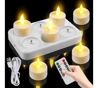 Lot de 6 bougies chauffe-plat rechargeables avec fonction minuterie, télécommande et station de charge, bougies LED rechargeables pour chambre, salon, Halloween, Noël, décoration de fête