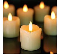 Lot de 6 bougies chauffe-plat sans flamme en cire véritable, bougies piliers à LED,bougies vacillantes à piles,5x5cm. Pile incluse