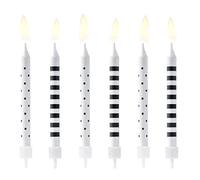 Lot de 6 bougies d'anniversaire Noir/blanc à pois et rayures