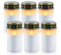 Lot de 6 bougies funéraires LED étanches - 7 x 12,3 cm - Bougie funéraire - Fonctionne avec piles (non incluses) - Pour l'extérieur (blanc)