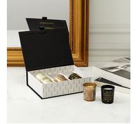 Home Deco Factory – Coffret 6 bougies parfumées vanille – pots en verre noir, blanc, or