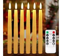 Lot de 6 bougies LED avec fonction minuterie et télécommande - Fonctionne avec piles - Flamme vacillante - 2 x 27 cm - Sans flamme - Couleur ivoire - Mèche 3D - Pour Noël, décoration d'intérieur