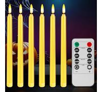 Lot de 6 bougies LED de 28 cm avec télécommande, fonction minuterie, fonctionnement sur piles avec flamme vacillante 3D, bougies électriques pour fête, Halloween, décoration de Noël, or