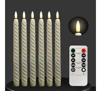 Lot de 6 Bougies LED Flambeaux, Bougies sans Flamme avec Télécommande et Minuterie, Fonctionne à Piles, Effet Vacillant, Déco Noël, Mariage, Halloween, Cheminée, 2 x 25 cm (Beige)