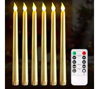 Lot de 6 bougies LED sans flamme - Avec télécommande - Minuterie et variateur - Fonctionne avec piles - Pour chambre, fête, salon, mariage, décoration de table - Doré