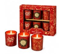 Lot de 6 bougies parfumées de luxe dans un verre rouge - Coffret cadeau de Noël - Bougies d'ambiance pour décoration de Noël - Décoration d'intérieur - Cadeau de Noël - Rouge avec détails dorés