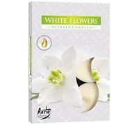 Lot de 6 bougies parfumées en forme de bougies à thé, parfum doux (fleurs blanches)