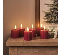Lot de 6 Bougies Votives TruGlow® Rouge Classique Finition Rainurée à LED avec Télécommande