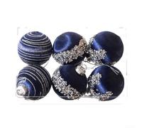 Lot de 6 boules de Noël à paillettes en soie pour sapin de Noël, 6 cm, 8 cm, bleu marine - 8 cm