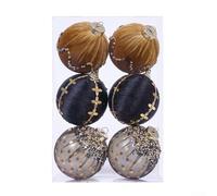 Lot de 6 boules de Noël à pois en mousse de velours douce, pour décorer les arbres, les murs et les plafonds lors des fêtes de fin d'année (noir doré)
