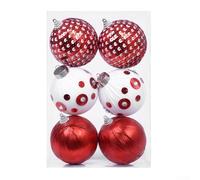 Lot de 6 boules de Noël à pois en mousse de velours, pour décorer les lieux de vacances et ajouter une touche festive (rouge et blanc)