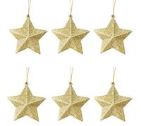 Lot de 6 boules de Noël à suspendre en forme d'étoile dorée à paillettes pour fêtes de fin d'année, 5 cm