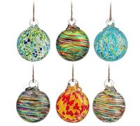 Lot de 6 boules de Noël à suspendre en verre soufflé à la main - Boules d'observation, boules de sorcières, décorations décoratives à suspendre - Boules en verre artistique uniques pour fenêtre