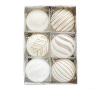 Lot de 6 boules de Noël à suspendre pour décoration de sapin festif, cérémonie de mariage, fête prénuptiale et décoration de jardin (blanc)