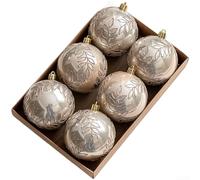 Lot de 6 boules de Noël de 8 cm avec perles peintes à la main brillantes et motif subtil de feuille de saule pour décoration saisonnière festive (8 cm, vin pétillant)